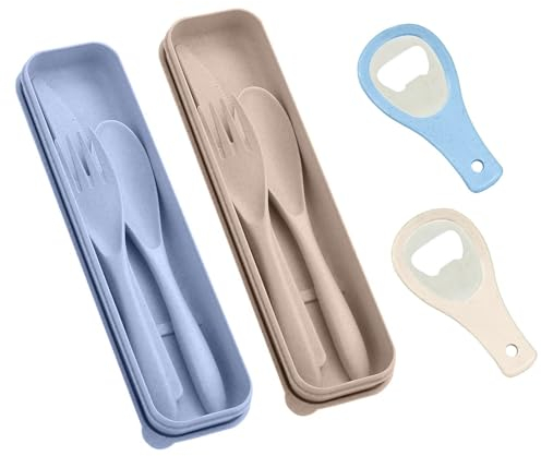 JCUGSBS Set di Posate da Campeggio Riutilizzabili,2Pcs di Posate da Viaggio con Valigia,Set di Posate in Plastica con Custodia,Cucchiaio,Coltello,Forchetta,Picnic All'Aperto,Viaggi,con apribottiglie