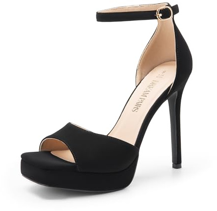 DREAM PAIRS Women's Stiletto High Heels Platform Ankle Strap Square Open Toe Dress Sexy Sandals,Size 8,Black-Nubuck,SDHS2431W