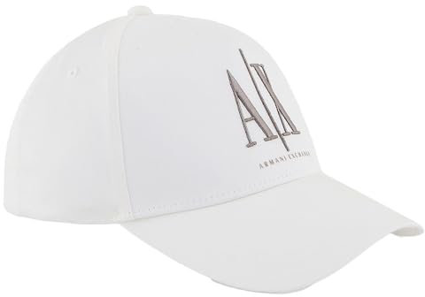 Armani Exchange Berretto da Baseball da Uomo, con Visiera, a Contrasto, Colore Bianco, Bianco Sporco, Taglia Unica