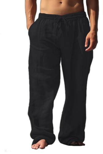 Herr eller dam casual 100 % bomull yogabyxor byxor strandkläder, Svart, M