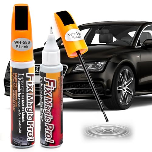 TNSLAND 2 Pièces Stylo Retouche Peinture Carrosserie, 12ml Stylo Efface Rayure Voiture avec Plumes et Pinceau, Professionnel Stylopro Anti Rayure Voiture, Noir
