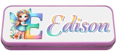 Personalised Princess Initial Alphabet Letter with Name, Girls Gift, Metal Pencil Case Tin. (Pink)