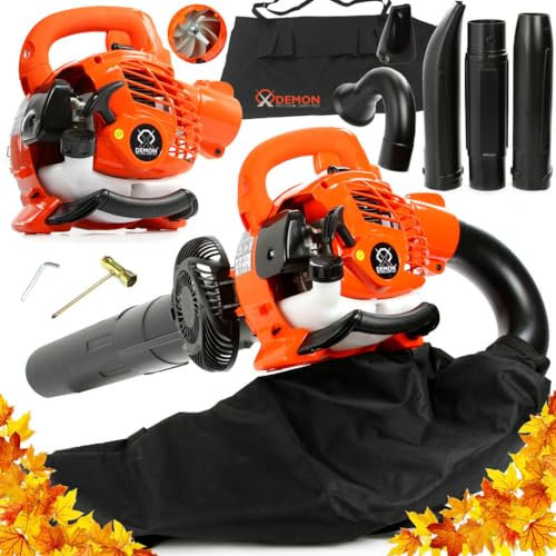 Soffiatore a Scoppio DEMON | 25,4 cc | Potenza Nominale 0,75 kW | 7500 giri/min | Lunghezza Totale Soffiatore 870 mm | Funzione Trituratore | con Sacco