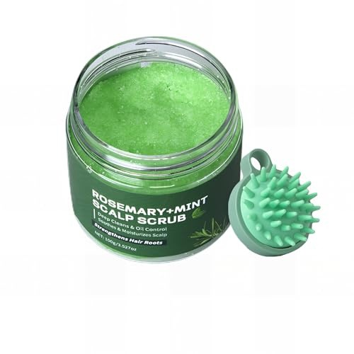 Rosemary Scalp Scrub with Mint Oil, Mint Scalp Exfoliator, Scalp Cleansing Nourishing, Prevent Hair Loss,Dandruff and Build-Up Remover, Scrub Cream with Scalp Massager, 100g