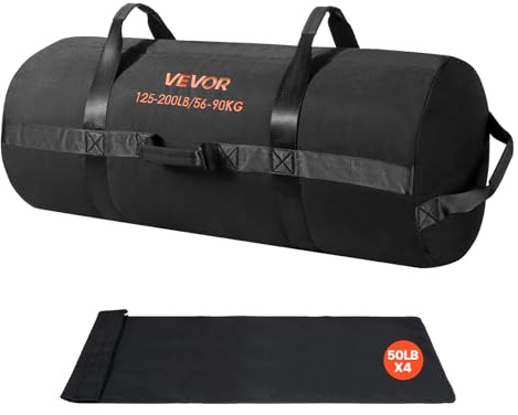 VEVOR Workout Sandbag, Heavy Duty Workout Power Bags with Handles, 125-200 lbs Adjustable Slam Bag for Fitness Strength Weight Training Cross-Training, Home Gym Exercise, Black (Unfilled)