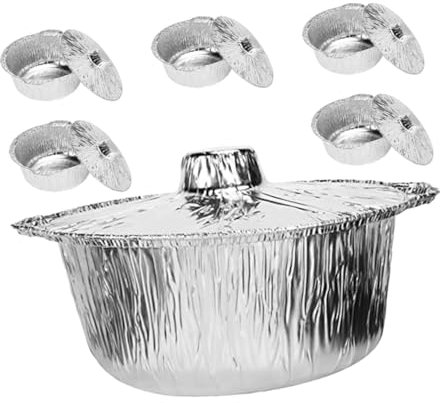 Toddmomy 6pezzi Teglie Rotonde in Alluminio Con Coperchio Piccole Pentole Da Cucina Per Barbecue Scaldavivande Ripostiello Portatile