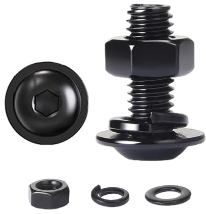 HAISHANG 10 Piezas M5x12mm Juegos de Tornillos con Hexágono Interior de Cabeza Plana, Tornillos de Máquina con Brida de Acero Inoxidable con Tuercas Hexagonales y Arandelas Elásticas, Negro