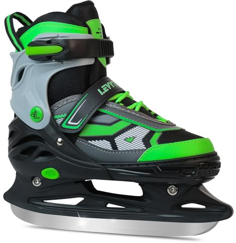 LEVYTEMP Adjustable ice Skates for Kids Boys Girls, 4 Size Triple Protection Beginner Figure Blades with Ankle Support for Outdoor and Rink,Green