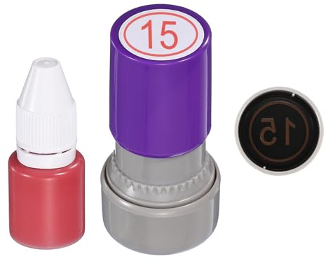 PATIKIL Self Inking Number Stamps, 20mm Numeral with Ring 15 Digital Stamps with Refill Red Ink for Notebook Scrapbooking DIY Craft Price Marking Math Learning Office Use, Purple Shell
