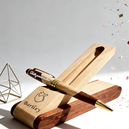 QSZ Personnalisé Stylo à Bille En Bois Avec Nom Texte Stylo De Signature | Cadeau Pour Enseignants Camarades De Classe CollèGues EmployéS Famille Et Amis