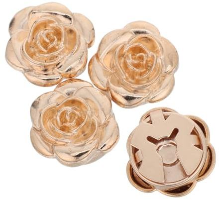 DIYEAH 4pcs Gold Rose Metal Button Covers Clip-on Detachable Press-Style Button Wraps for Uniforms, Jackets, Shirts, and Sewing Crafts 11.5mm Inner Diameter