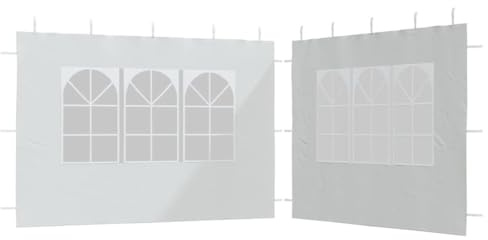 Xhnifbn Juego de 2 paredes laterales para carpa de fiesta, con ventanas decorativas, paneles laterales de polietileno, paredes de repuesto para carpa de jardín y marquesina, 300 x 195 cm, color blanco