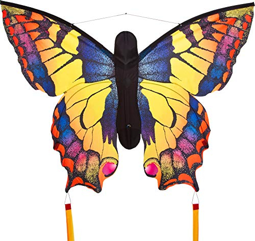 HQ 106542 - Butterfly Kite Swallowtail L, Kinderdrachen Einleiner, ab 5 Jahren, 80x130cm und 2x600cm Drachenschwanz, inkl. 17kp Polyesterschnur 40m auf Spule, 2-5 Beaufort