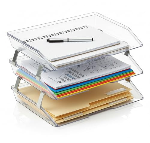 Acrimet Vassoio Facility Portalettere a 3 Ripiani/Organizzatore di Documenti per Scrivania, Laterale A4, Plastica (Colore Trasparente)