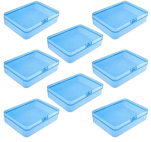 Goodma 8 Pieces Rectangular Plastic Boxes Empty Storage Organizer Containers with Hinged Lids for Small Items and Other Craft Projects (115 x 85 x 28 mm, Blue)