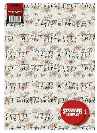 Stranger Things Födelsedag-Presentpapper – Officiellt Netflix 2 Ark och 2 Etiketter