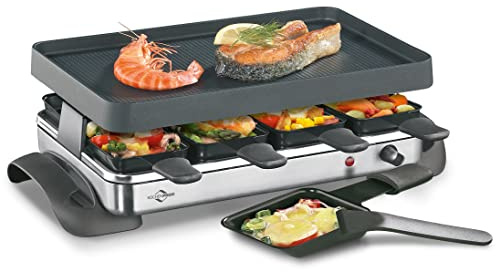 Küchenprofi Raclette GRANDE8 av rostfritt stål, för 8 personer, 1 200 watt, 47 x 24,5 x 13,5 cm, non-stick bordsgrill och stekpannor, med 8 skrapor, steglöst justerbar temperatur