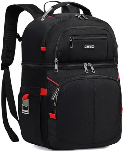 Insulated Cooler Backpack,Double Deck Leak Proof Cooler Bag,Insulated Backpack Cooler Lunch Backpack for Men Women,Black & Red