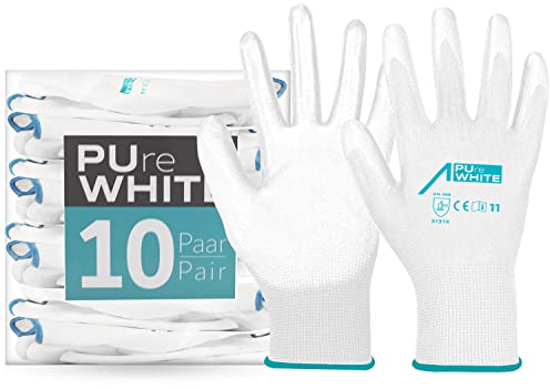ACE PUre White Arbeits-Handschuh - 10 Paar feinfühlige Schutz-Handschuhe für die Arbeit - EN 388-09/L (10er Pack)
