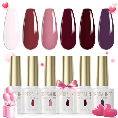 ROSALIND Smalto Semipermanente Rosa Chiaro Rosso Rosa Marrone Viola Scuro 6 Colori Smalti Semipermanenti UV LED Smalto Per Unghie Soak Off Gel Polish
