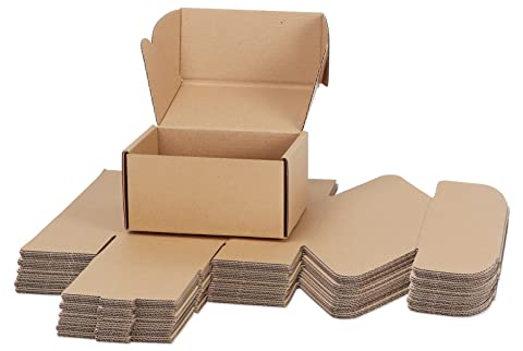 RLAVBL 25 Pack 153x102x76 mm (6x4x3 in) Shipping Boxes Small Brown Corrugated Cardboard Box for Packing Mailing
