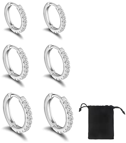 SJBAUTYO 3 Paia Orecchini a Cerchio di Cartilagine,Orecchini Anallergici Cerchio,Orecchini a Cerchio Piccoli in Acciaio Inox Anelli del Labbro del Naso per donna uomo, 6 mm 7mm 8 mm