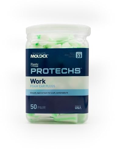 Flents Protechs Foam Ear Plugs for Work, Loud Noise, Heavy Machinery, Construction, Studying & Traveling, NRR 33, Green, Made in The USA, 50 Pair