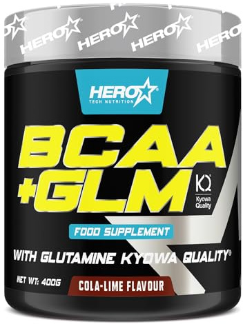 HERO TECH | BCAA+GLM 400 gr | Aminoácidos ramificados en polvo con Glutamina | Recuperación, Energía, Rendimiento