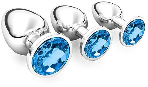 3 Piezas De Metal Anal Butt Plug,S+M+L Adultos Unisex Juguetes Sexuales,De Juguetes Sexuales Con Crystal Diamond Juguetes (Azul)