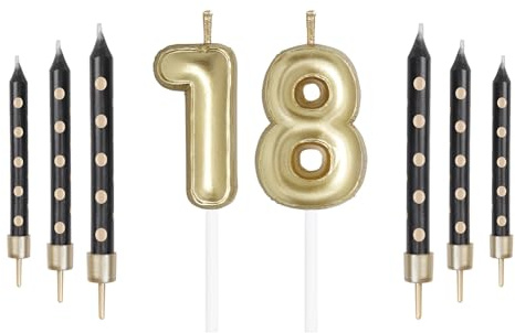 mciskin Velas de números dorados, vela dorada para pastel, velas de cumpleaños 18, decoraciones de boda, pastel dorado, decoración de pastel de 18 cumpleaños, vela con número de tarjeta de cumpleaños