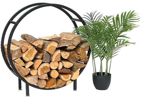 DanDiBo 96468 - Estantería para leña de chimenea (metal, redonda, 60 cm), color negro