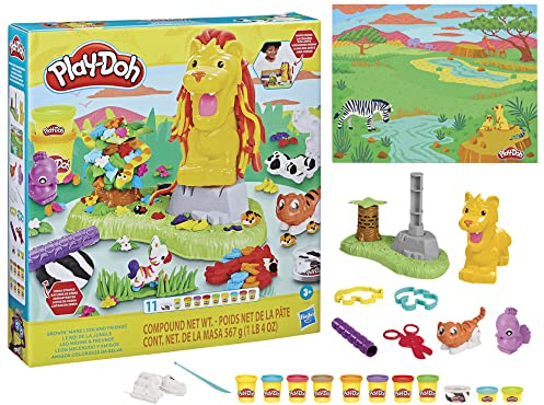 Play-Doh Growin' Mane Lion and Friends Playset, Animal-Themed Sets for Girls and Boys, Kids Toys