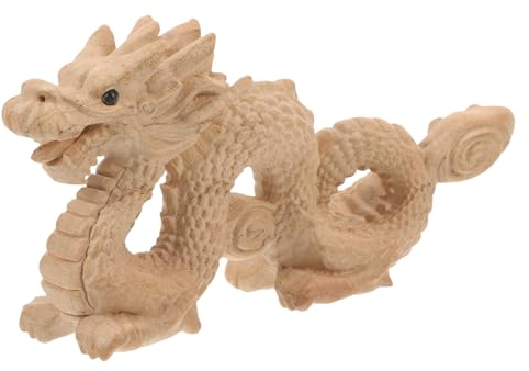 MAGICLULU Feng-Shui-Drachenstatue Aus Geschnitztem Holz: Krabbelnder Drache Aus Holz Handgefertigte Skulptur 2024 Jahr des Drachen Geschenk Chinesische Tierkreiszeichen-Drachenfiguren Für