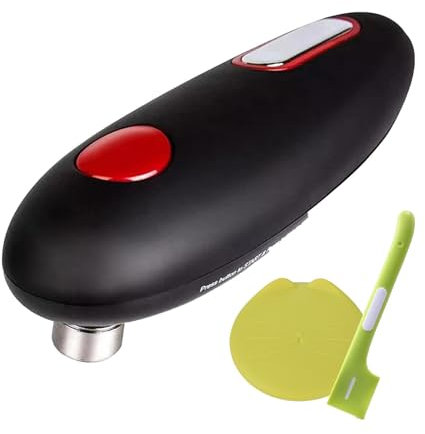 HAZARA Ouvre-boîte électrique à bouton One Touch - Convient pour l'ouverture de boîtes de conserve de différentes tailles
