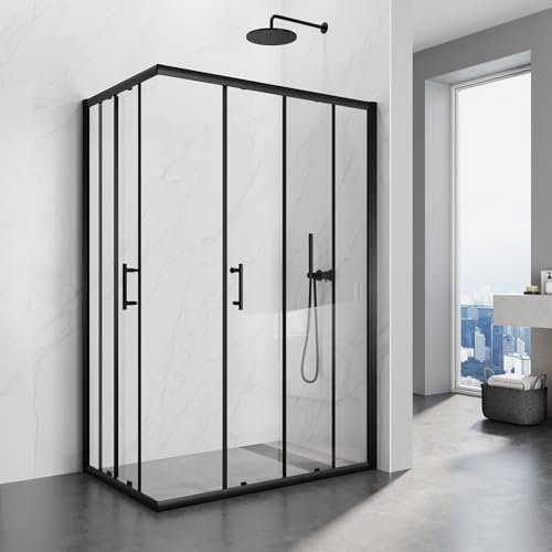 SIRHIONA Cabina doccia ingresso angolo porta scorrevole in vetro di sicurezza nero, cabina doccia angolare, porta doccia,90x120x195 cm