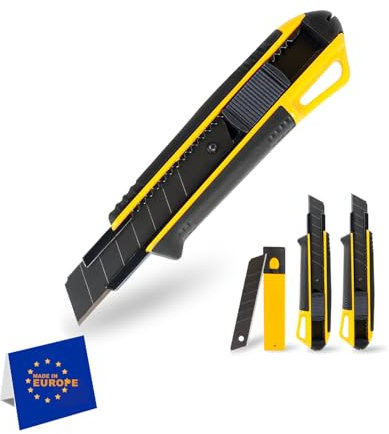 IDOBY Profi Cuttermesser Set [3 Stück] aus Aluminium für Maximale Lebensdauer, Robuste Teppichmesser inkl. Carbonstahl Abbrechklingen 18mm, für Heimwerker & Gewerbe