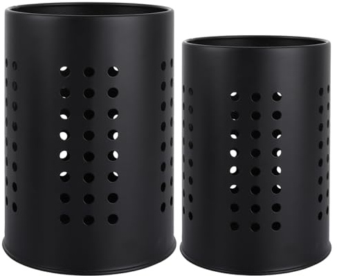 ASelected 2 Pcs Kitchen Stainless Steel Cooking Utensil Holder, Black Metal Cutlery Holder Cooking Organiser for Spatulas Spoon and Tongs Tableware Storage (10 x 16.5cm and 12 x 18cm)