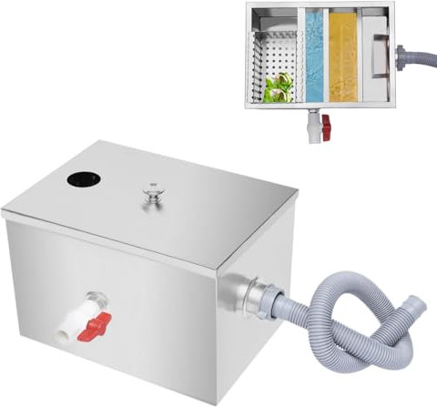 DAOHHFO Séparateur de graisse en acier inoxydable 18-20 l - Séparateur de graisse commercial - Séparateur d'huile de cuisine - Séparateur de graisse - Évacuation - 4 niveaux de filtration - Fermeture