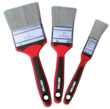 Dekton 3pc Professional Grade Paintbrush Set - Ideal for Water-Based Gloss Emulsion Paints| Includes 3 Brushes (25mm), (50mm), (76mm)| Quality Bristles| Set Ensures Smooth, Precise Application