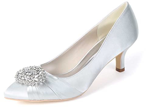 TARFIC Zapatos de Novia para Mujer, Stilettos de Vestir con tacón Alto, Sandalias con Hebillas, pedrería, tacón en Punta y Tacones de Gatito satinados para Mujer