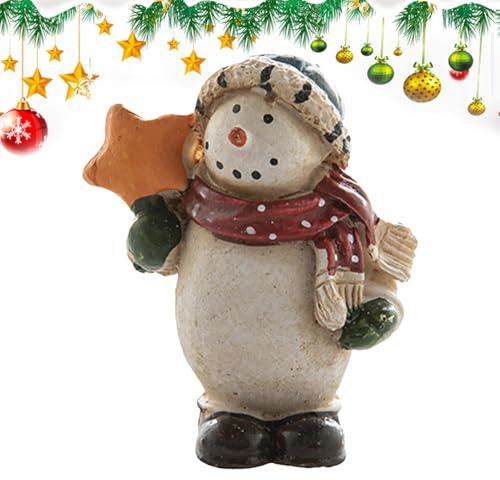 Figurines de Noël miniatures, figurines de bonhomme de neige - Statue mignonne de bonhomme de neige peinte en résine - Miniatures de Noël, figurines de bonhommes de neige de collection, décorations