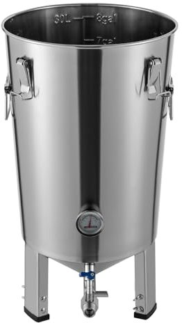 Alnemy Bierbrauanlage, Gärbehälter Brauanlage mit Thermometer, Konischer Braukessel, zum Bierbrauen oder Wein gären, Edelstahl Bierbraugerät Zapfhahn 32L