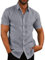 Rodawu Mens Linen Shirts Cotton Short Sleeved Shirts Regular Fit Casual Summer Shirts Lightweight Beach Shirt Grey Shirts L