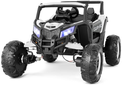 4WD Ride On Car, JOYLDIAS12V Battery Powered Electric Off-Road UTV for Kids, 4X4 Electric Vehicle with 4 Powerful Engines, 2.4G Remote Control, Music, Bluetooth, LED Lights for Boys and Girls, White
