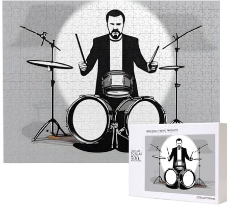 Phayah Drum Kit Drummer Puzzles 500 Piece For Jigsaw Puzzle Wooden Puzzle For Family Friend Home Decor Wall Art 20.4 X 15 In