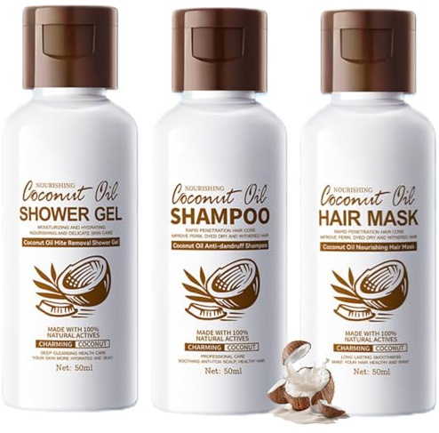 Coconut Oil Travel Size Shampoo and Conditioner,Mini Bath & Hair Care Set,Hair Care for Moisturizing & Nourishing, Protable Coconut Oil Shower Gel and Shampoo Set, Kit for Business Vacation