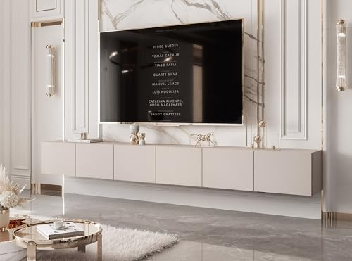 IDOHOME 300 cm TV Lowboard Kaschmir 300cm mit 6 Praktischen Großen Fächern und LED Beleuchtung - TV Board Hängend Passend Für Stilvolle Wohnräume