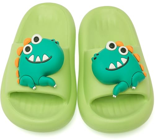 Vunavueya Pantoufles de Bain Enfants Antidérapantes Fille EVA Chaussons Légeres Garçon Sandales d'Été pour Plage Piscine et Douche Vert Dino 26/27 EU_180