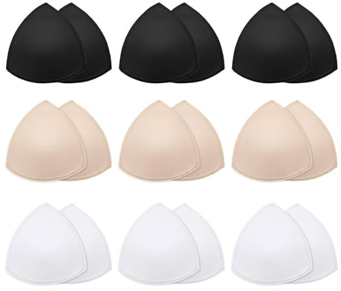YcsRnn Breast Pads, Bra Inserts and Bra Pads, 9-Pair Set with Locked Edges, Suitable for Sports Bras and Swimwear, Three Colours: Black, White and Nude, Size 10 Small