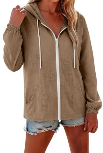 Generisch Mujer Bouclé Blazer Blanca Larga Elegante Chaqueta, caqui, S
